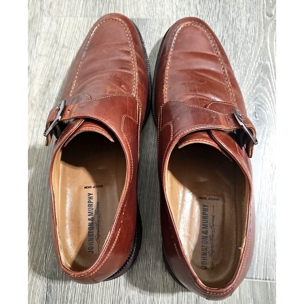 Johnston Murphy Dress Shoes Mens 10.5M Brown Leather Oxford Monk Strap Buckle - Picture 6 of 7